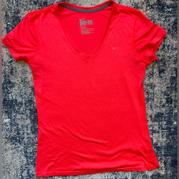 Nike Bright Red Dri-FIT V-Neck Tee - Picture 1 of 2